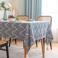 Premium fashion table cloth square cotton and linen wave printed coffee table cloth 6 seater 8 seate