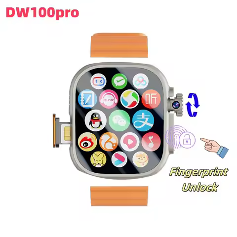 DW100pro Fingerprint Unlock Smart Watch S10 Ultra 4G Android SIM Card 2.29''AMOLED GPS WIFI Rotating