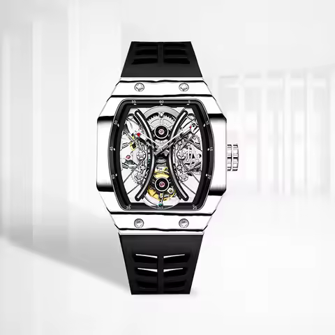 AESOP Tonneau Carbon Fiber Tourbillon Super Luminous Luxury Skeleton Mechanical Watch 7035