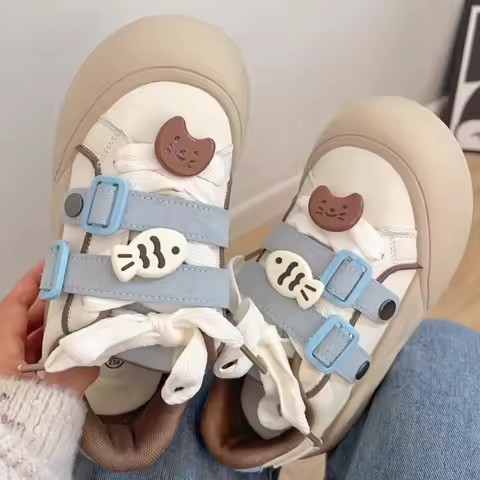 2025 Summer Dopamine Bread Shoes Women Ugly Cute Chunky Platform Sneakers Round Toe Student Girls Y2