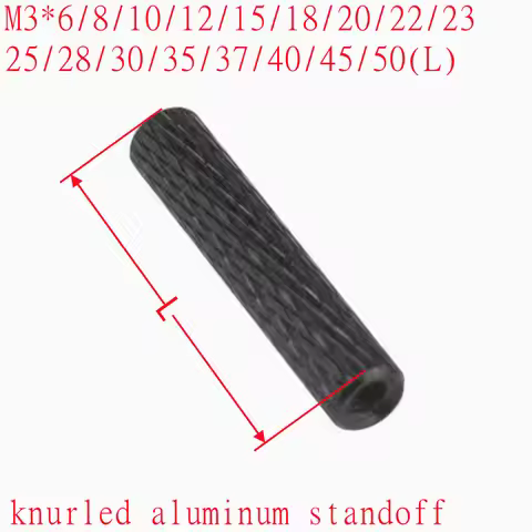 10pcs/lot M3 black aluminum knurled spacer standoff M3x6/8/10/12/15/18/20/22/25/28/30/35/37/40/45/50
