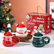 [Ready Stock Fast Shipping] 2025 New Style Christmas Ceramic Cup Gift Box Set with Lid Spoon Mug San