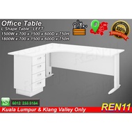 Office Table - Superior Compact Table - L Shape Office Table 4D with white metal leg