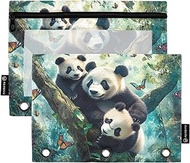 RPLIFE Cute Pandas Butterflies Large Storage Pouches with Clear Window, 2Pack Binder Pencil Pouches 