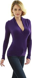 Women V Neck Empire Waist Long Sleeve Knit Top Sweater