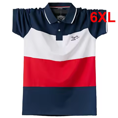 Stripe Polo Shirt Men Big Size 6XL Short Sleeve Polo Shirts Summer Breathable Color Contrast Cotton 