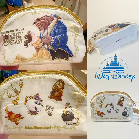 Authentic Beauty And The Beast Figurines Disney Anime Teapot Handheld Makeup Bag Storage Bag Coin Pa