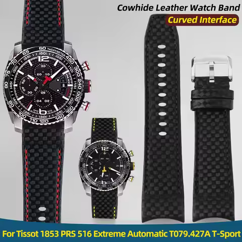 23mm Cowhide Leather Watch Band For Tissot 1853 PRS 516 Extreme Automatic T079.427A T-Sport series C