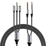 4.26FT MFi Certified Lightning to 1/4 Inch Audio Adapter Cable, Within 1/4 to USB C, 3.5mm to TS Aud