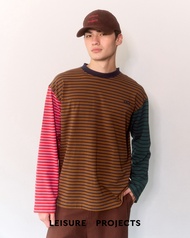 (Leisure Projects) Leisure Projects MULTI STRIPE TEE เสื้อยืดผ้าคอลตอนเเขนยาว ลายทาง ตัดต่อ สี patch