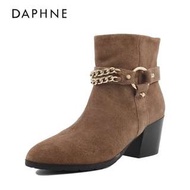 Daphne/達芙妮小尖頭粗中跟金屬裝飾單靴女靴全新清倉 挑戰最低價 任選3雙免運費