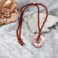 項鍊 天然 雞血石 朱砂 平安扣 紅石榴石 琉璃珠 925銀飾 長項鍊