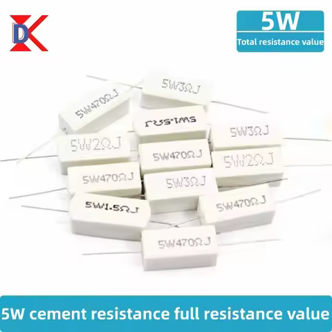 10Pcs 5W Ceramic Cement Resistor 5% In A Pack 0.1R 0.22 0.33 0.5 Ohm 6.8K 0.25R 0.5R 3R 27R 12R 100R