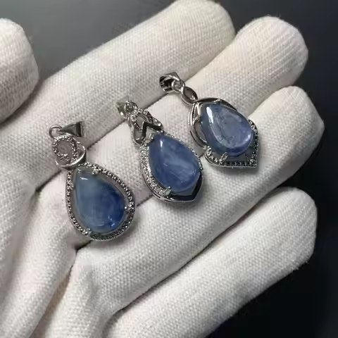 Drop Natural Blue Kyanite Pendant Necklace Fine Jewelry Handmade Stones Wholesale Healing Energy Gif