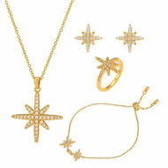 [TYshop]Luxury 18k Gold APM Necklace Bracelet Earrings Ring Jewelry Set For Women Non Tarnish (New)