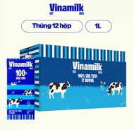 Thùng 12 Hộp Sữa Tươi Tiệt Trùng Vinamilk 100% Ít Đường - Hộp Giấy 1L