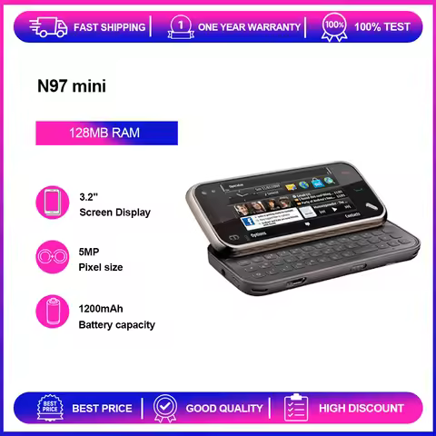 Refurbished Unlocked N97 mini 5MP 1200mAh 3.2 inches 128MB RAM 8GB ROM Phone Russian Arabic Hebrew K