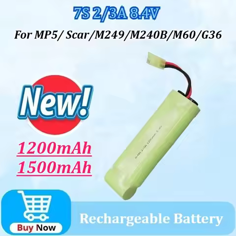 7S 2/3A 8.4V 1200/1500mAh NiMH Flat Battery Pack for Airsoft Guns MP5/ Scar/M249/M240B/M60/G36 Upgra
