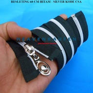 Resleting Zipper Busana Jaket Wanita 60 cm Hitam - Silver Kode CSA