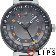 二手路易威登 Tambour Moon 雙時區 GMT 腕錶，44 毫米，QA097，不銹鋼/橡膠錶帶，男士腕錶，灰色，拋光，成色極佳