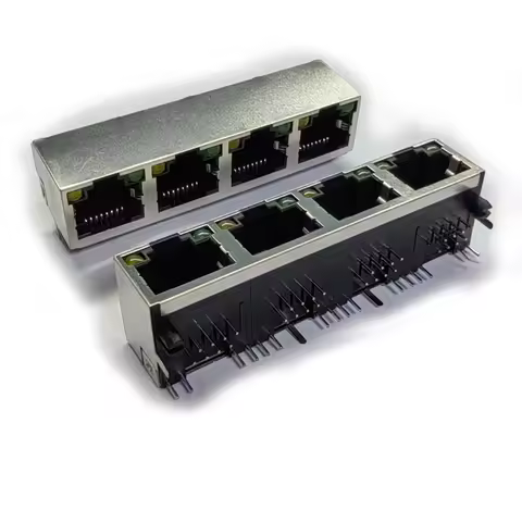10PCS/Lot RJ45 8P8C 4 Ports Steel Shield Network Female Jack/Socket Connector 1*4P 90 Degree with LE