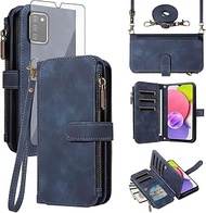 Asuwish Phone Case for Samsung Galaxy A03s US Version 5G 2022 Zipper Wallet Cell Cover with Tempered