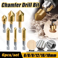6pcs 6/8/9/12/16/19mm Hss Countersink Boring Drill Bit Set for Wood Metal Quick Change Drill Bit Too