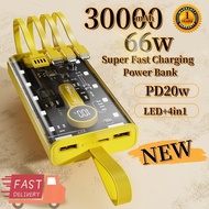 66W  powerbank fast charging  with cable portable 30000mAh battery power bank PD20W LED
