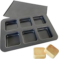 Elesinsoz 6 Cup Square English Muffin Pan with Lid Straight Side Hamburger Burger Bun Egg Sandwich F