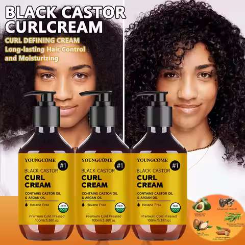 Anti-Frizz Curl Defining Styling Cream - Biotin & Argan Oil Formula, Heat Protection, Enhances Curl 