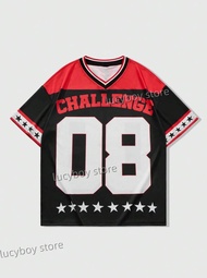 [Free Custom] Mens CHALLENEGE NO.8 Print V Neck Sportwear Brooklyn Racing Football Tee Short Sleeve 