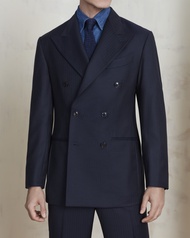 WARDROBE MINISTRY - เบลเซอร์ The Landmark Double-Breasted Herringbone Wool Blazer in Navy