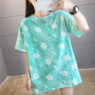 Baju Murah Viral Baju Tshirt Perempuan Korean Style Women T Shirt Loose Tshirt Women Plus Size T Shirt Women Fashion Retro Floral Print Oversize T Shirt INS Ulzzang Women Tops Casual Wear Big Size T-Shirt Short Sleeve Tshirt Summer Women Clothing