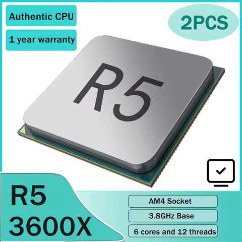 2PCS AMD R5 3600X 6-Core CPU – 3.8GHz, 4.4GHz Boost, 35MB Cache, AM4, High-Performance Gaming & Prod
