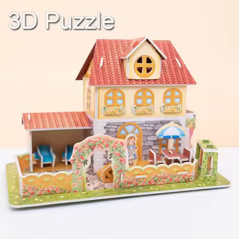 3D DIY Paper Card Puzzle Villas House Building Model Kids Handmade Educational Toys Puzzle Desktop O