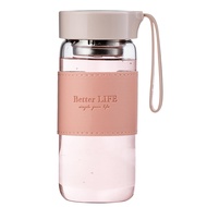 Glass tea bottle 16 oz drinking bottle with Non-Slip holster, and Stainless Tea Infuser,Leak Proof L