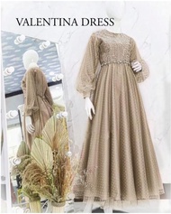 Gamis Brokat Wanita Kekinian Anggun Terbaru 2022 Valentina Maxy Dress Pesta Elegant Mewah Lengan Bal