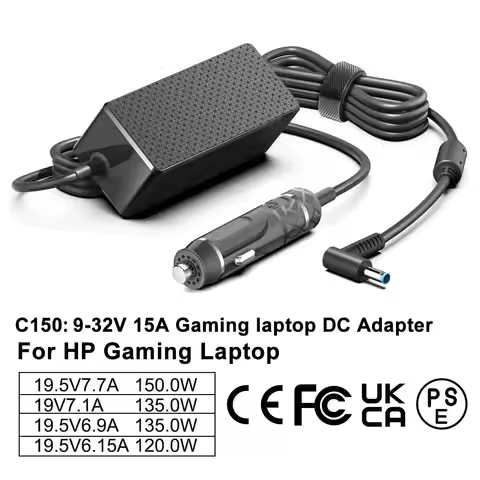 150W 19.5V7.7A DC Car Charger for HP Zbook 15 16 17 15u 15v G3 G4 G5 G6 G7 G8 G9 OMEN by 15 17 Pavil