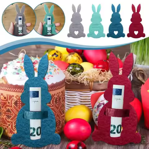 6Pcs Ornaments Easter Bunny Money Holder Unique Cotton Cloth Rabbit Easter Cash Holder DIY Easter Mo