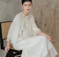 【100桑蠶絲】新中式復古中國風 斜襟真絲連衣裙