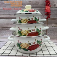 【A Motion】 New Thickened Enamel 16-20 Enamel Pot Three-Piece Set Soup Pot Instant Noodle Bowl Pot S