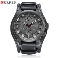 CURREN/Karen 8225 Large Dial Calendar Watch Waterproof Blue Glossy Quartz Leather Watch sey