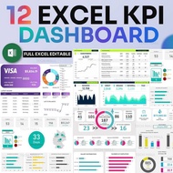 12 EXCEL KPI Dashboard Editable Template Track Business Performance Financial Sales Marketing Report