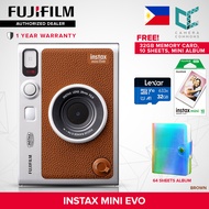 FUJIFILM Instax Mini Evo Hybrid Instant Camera Black and Brown with Mini Glossy Instant Film Sheets 