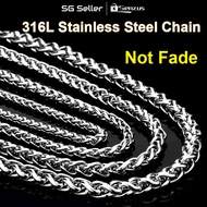 【SG SELLER】3mm Width 316L Stainless Steel Chain Men Boy Wheat Link Necklace Chain Silver Color
