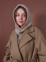 羊毛針織套頭圍巾  羊駝毛連帽頭盔帽  男女通用頭套  連帽圍巾