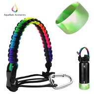 Aquaflask Accessories Paracord for Aquaflask &amp; Hydro Flask Wide Mouth Bottles, with Safety Ring and Carabiner, Plus Colorful Protective Aqua Flask Silicone Boot Non-slip Silicone Protector for Tumbler Aquaflask Rubber Cover Aqua Flask Accessories Best Set