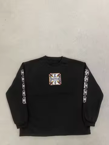 Vintage West Coast Chopper Bike Graphic Long Sleeve Tee Distressed Cross Sleeve Streetwear