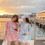 Summer Short-sleeved Cotton T-shirt Women Loose Tie-dye Printing Sisters Korean Oversized Women's To