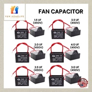 Fan Capacitor CBB61 450V Kapasitor Kipas Siling Exhaust Fan 1.5uf/ 2.0uf/ 2.5uf/ 3.0uf/ 3.5uf/ 4.0uf